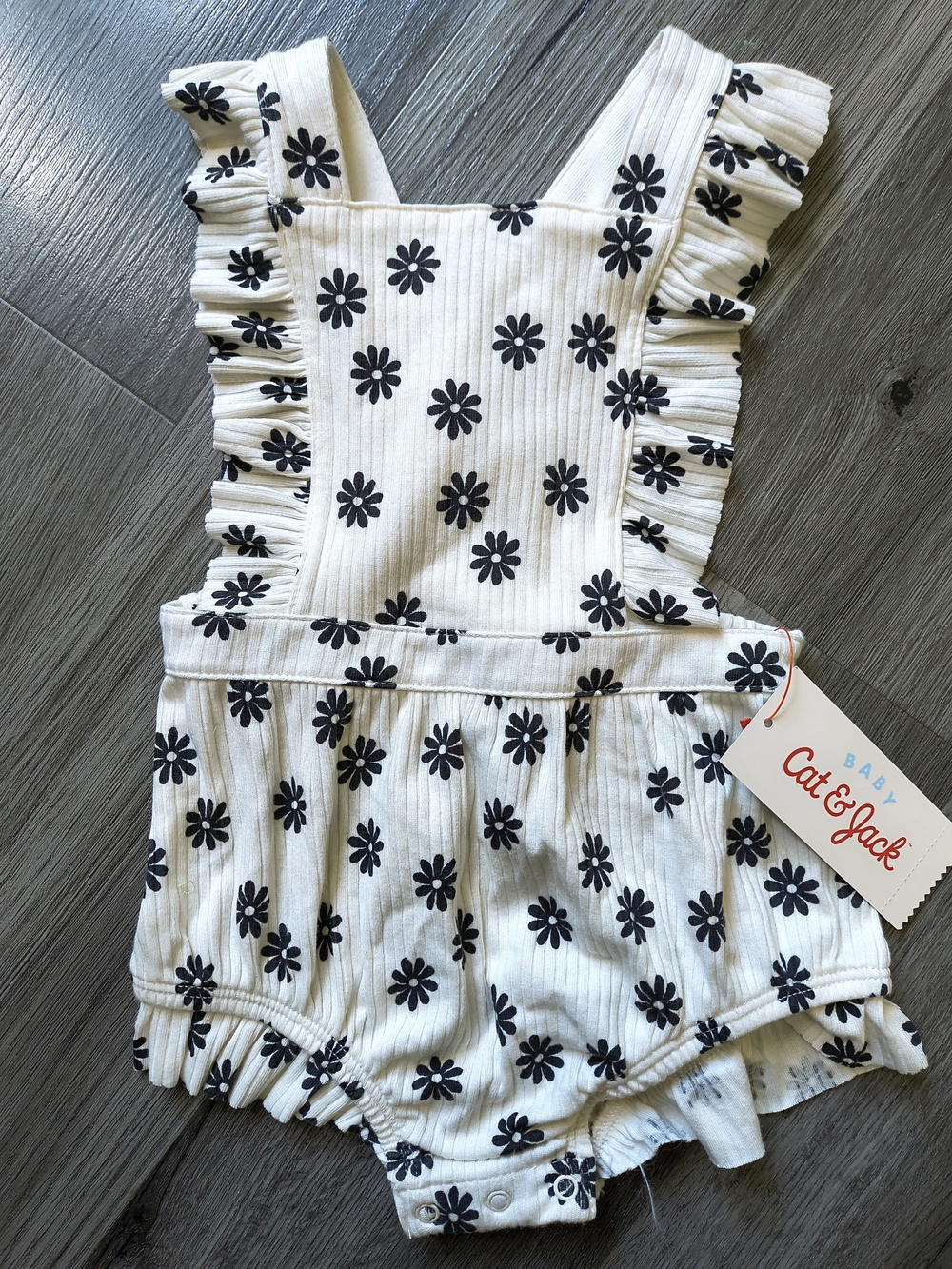 Cat & Jack White and Black Daisy Ruffle Romper - Kids